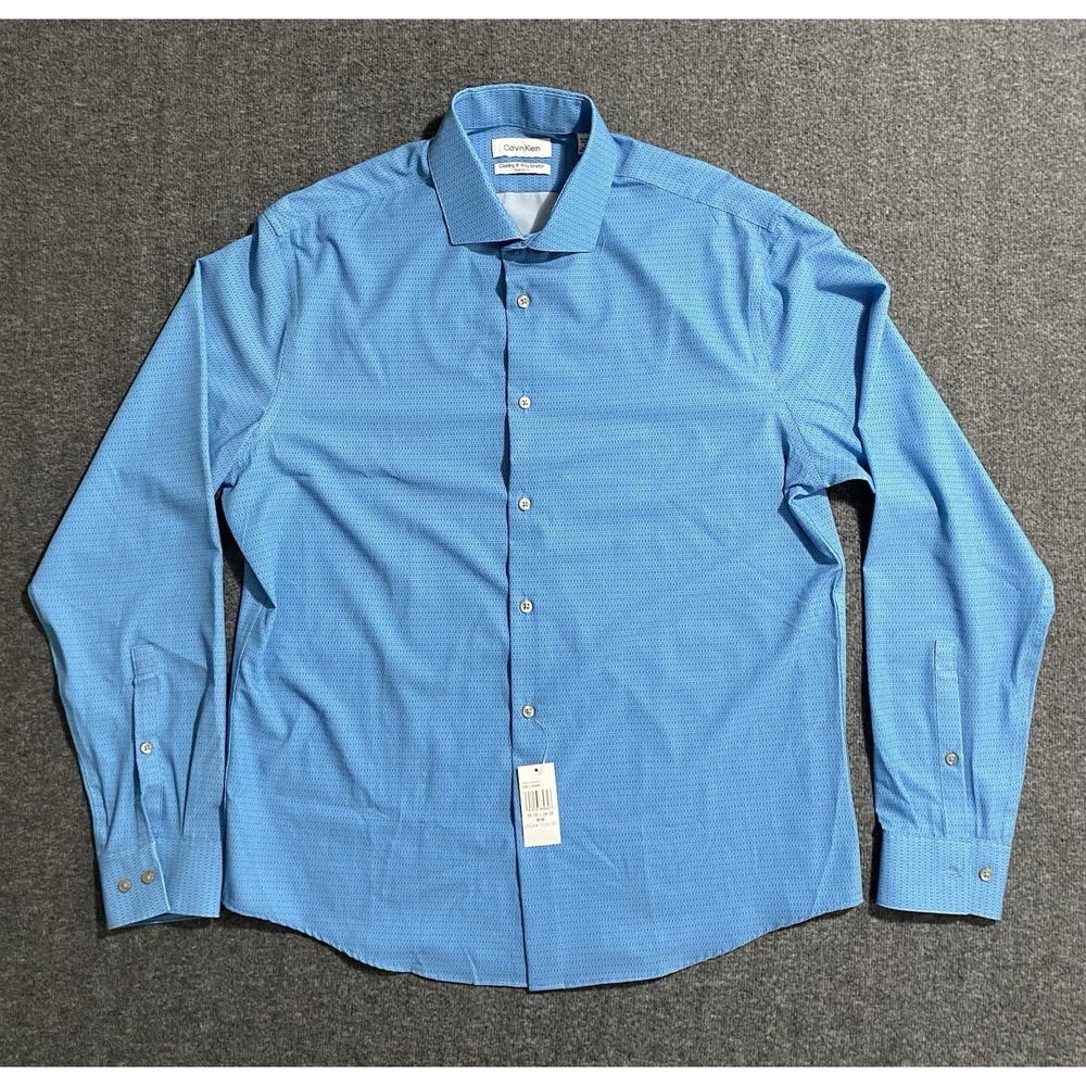 Calvin Klein Shirt Men's Cooling 4 Way Stretch Button Up Blue Size M